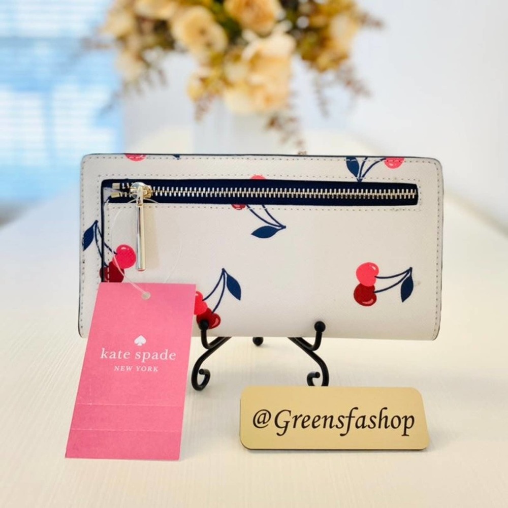 Kate Spade staci large slim bifold wallet dancing cherrie new - Picture 2 of 5